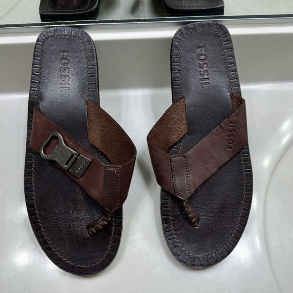 Fossil Men’s Brown Leather Thong Sandals Sz 11 - Picture 5 of 11